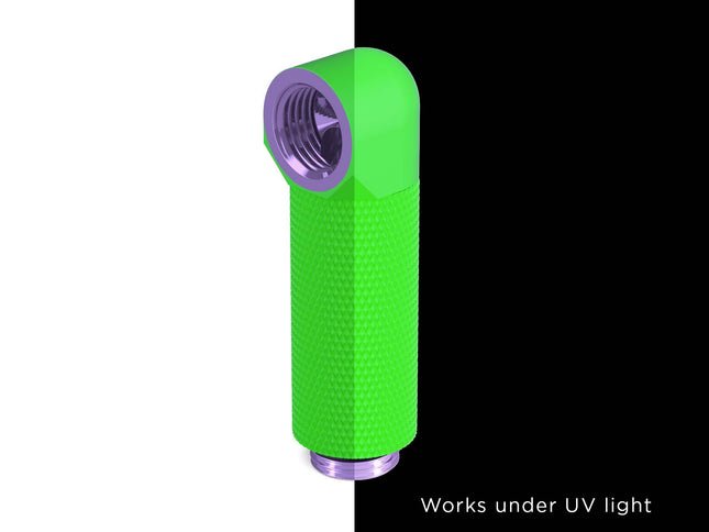 PrimoChill Male to Female G 1/4in. 90 Degree SX Rotary 40mm Extension Elbow Fitting - PrimoChill - KEEPING IT COOL UV Green
