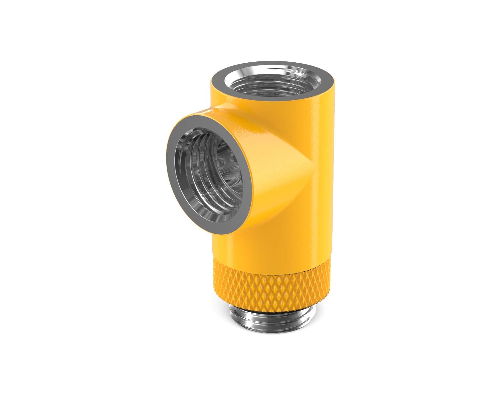 PrimoChill G 1/4in. Inline Rotary 3-Way SX Female T Adapter - PrimoChill - KEEPING IT COOL Yellow