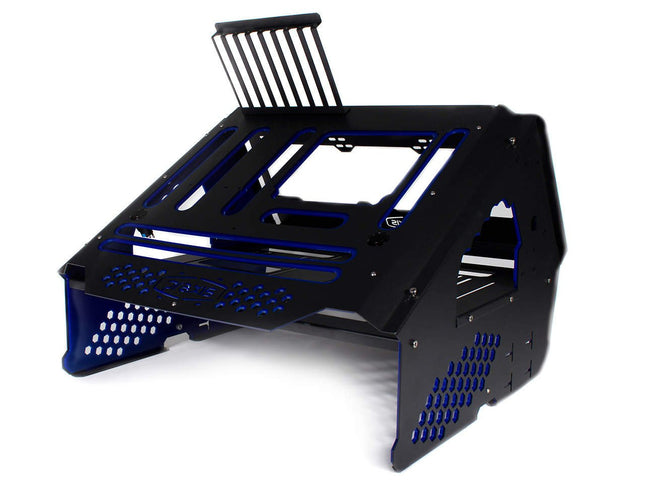 PrimoChill's Praxis Wetbench Powdercoated Steel Modular Open Air Computer Test Bench for Watercooling or Air Cooled Components - PrimoChill - KEEPING IT COOL Black w/Solid Blue Accents