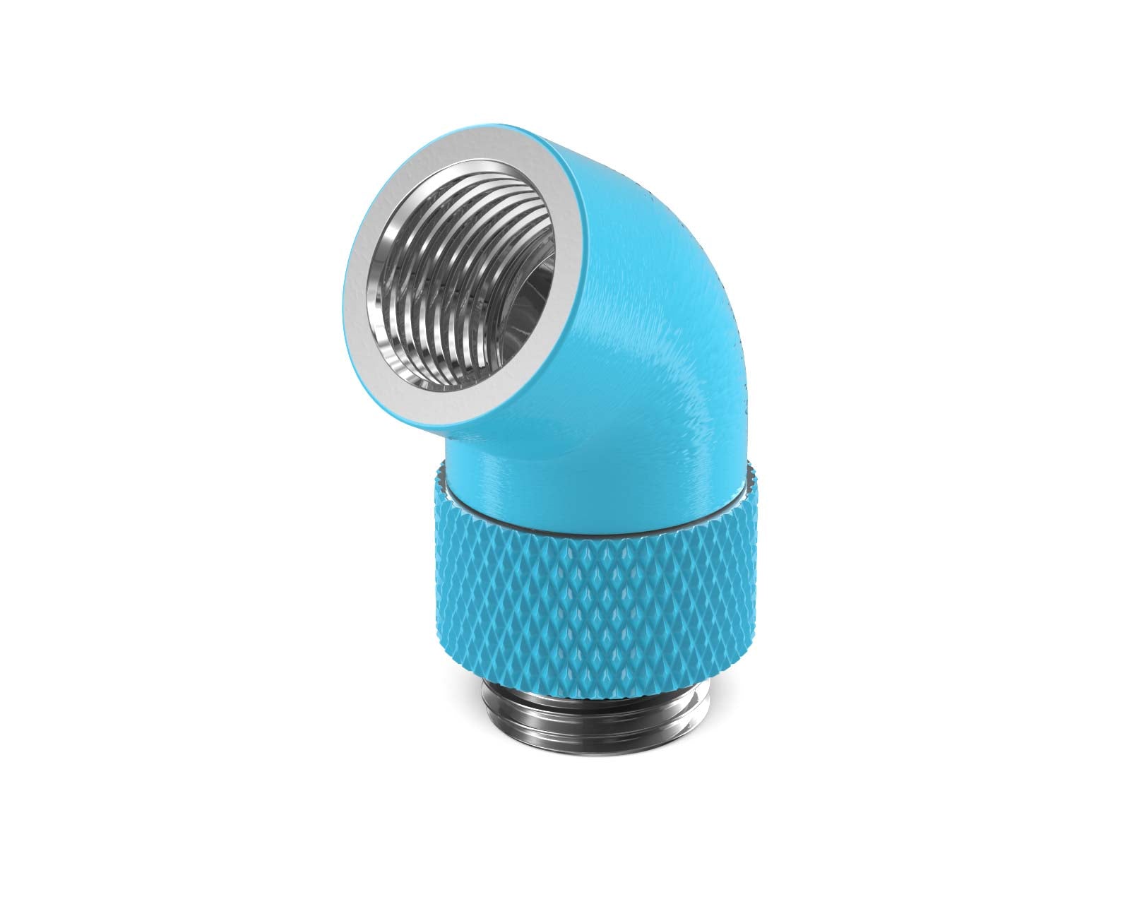 PrimoChill Male to Female G 1/4in. 60 Degree SX Rotary Elbow Fitting - PrimoChill - KEEPING IT COOL Sky Blue