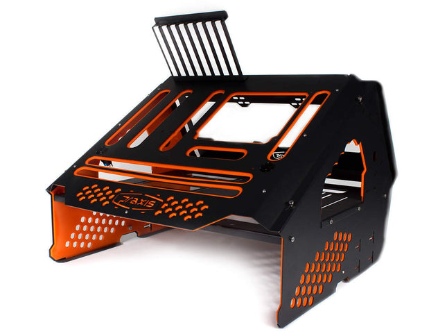 PrimoChill's Praxis Wetbench Powdercoated Steel Modular Open Air Computer Test Bench for Watercooling or Air Cooled Components - PrimoChill - KEEPING IT COOL Black w/ Solid Orange Accents