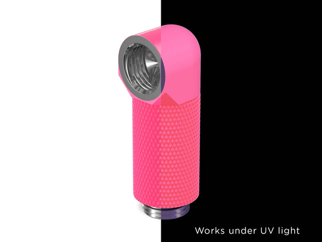 PrimoChill Male to Female G 1/4in. 90 Degree SX Rotary 30mm Extension Elbow Fitting - PrimoChill - KEEPING IT COOL UV Pink