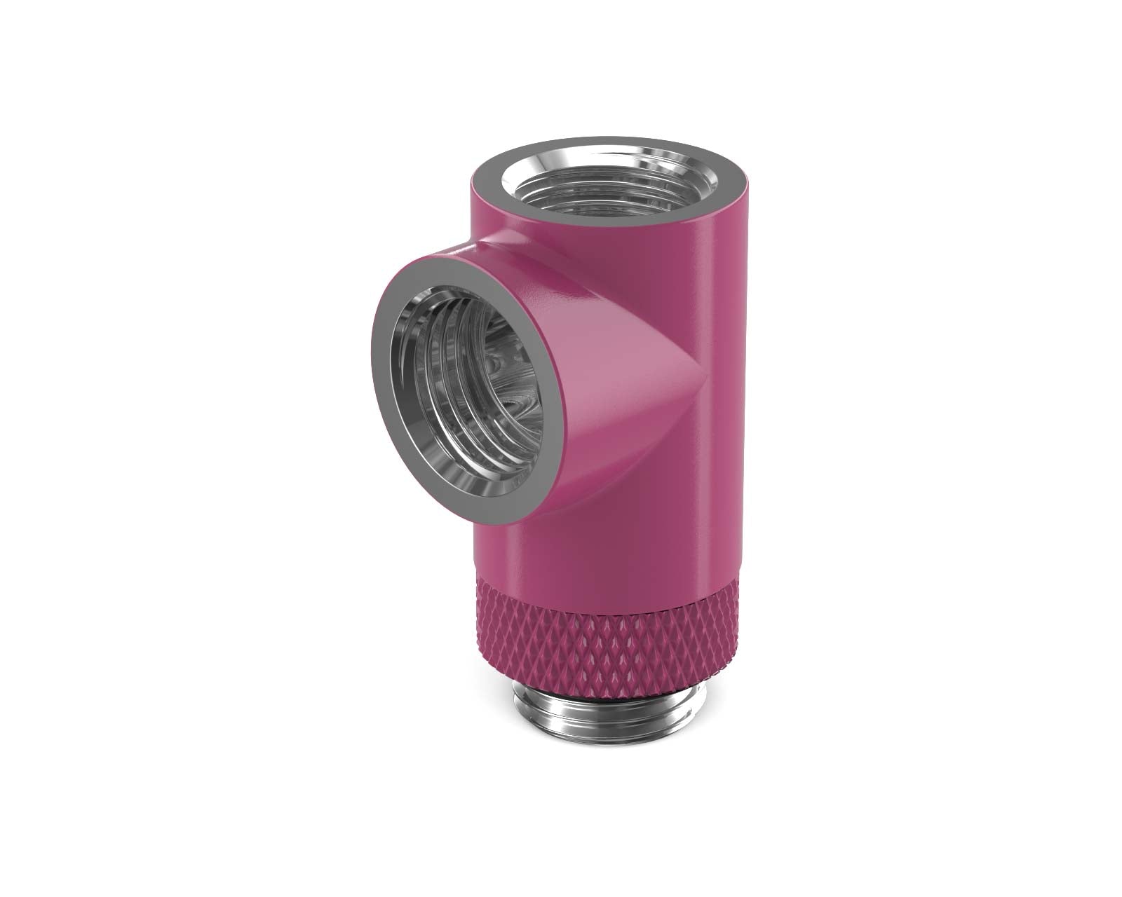 PrimoChill G 1/4in. Inline Rotary 3-Way SX Female T Adapter - PrimoChill - KEEPING IT COOL Magenta
