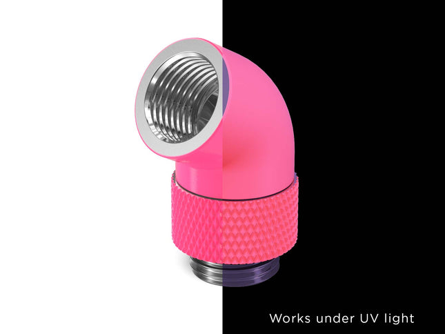 PrimoChill Male to Female G 1/4in. 60 Degree SX Rotary Elbow Fitting - PrimoChill - KEEPING IT COOL UV Pink
