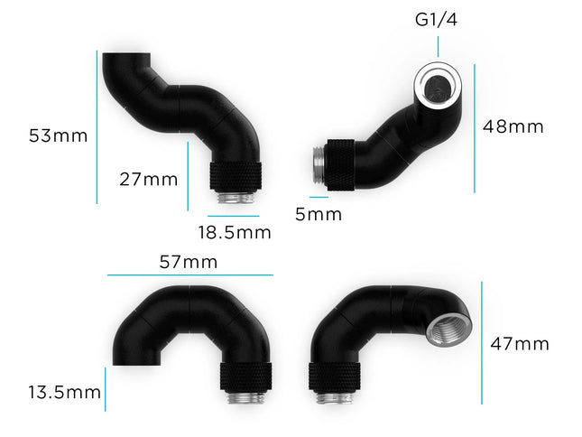 BSTOCK:PrimoChill Male to Female G 1/4in. 180 Degree SX Triple Rotary Elbow Fitting
