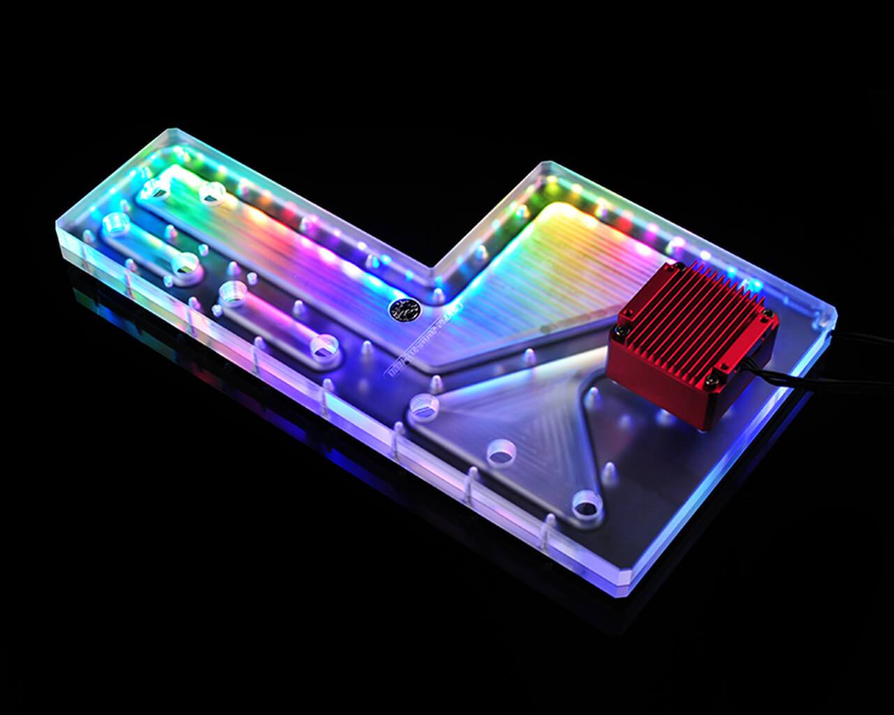 Bykski Distro Plate For Cooler Master Cosmos II - Frosted PMMA w/ 5v Addressable RGB (RBW) - Black Pump Included (RGV-CM-COS2-25TH-P-F)