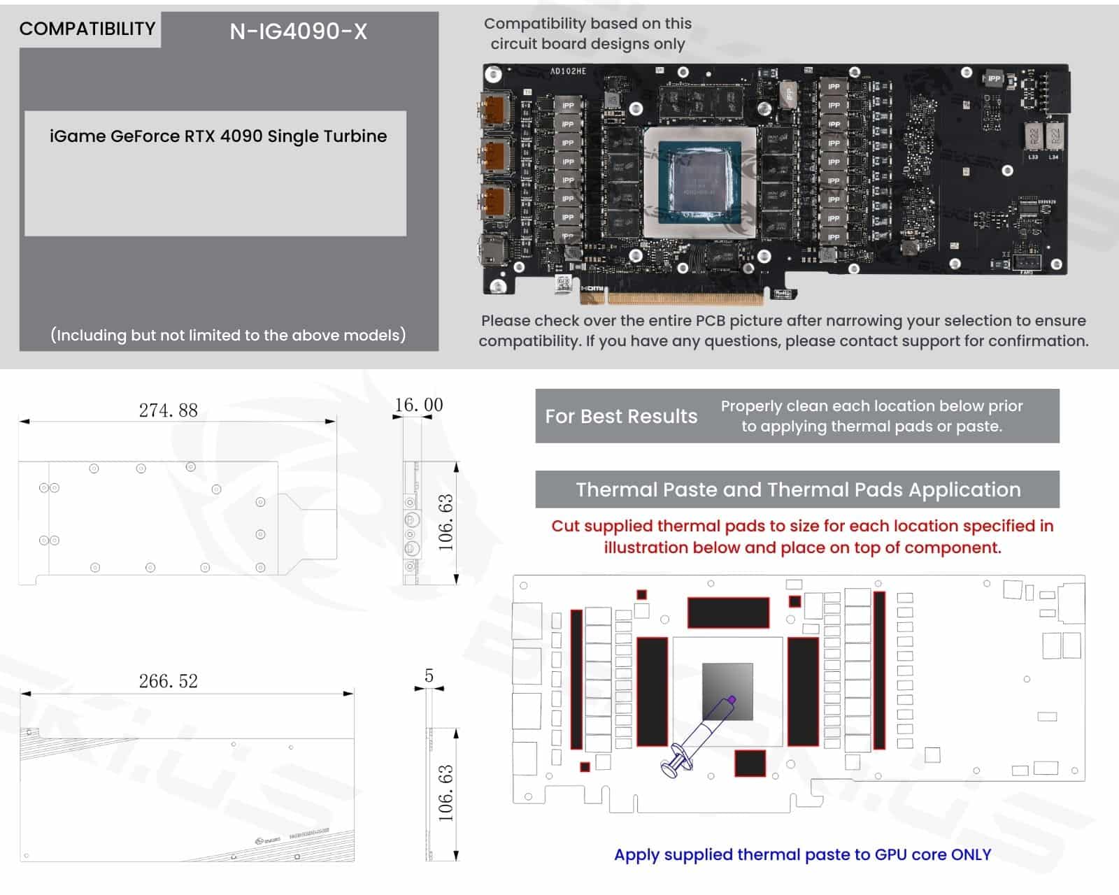 Bykski Metal/POM GPU Water Block and Backplate for Colorful iGame GeForce RTX 4090 Single Turbine (N-IG4090-X)