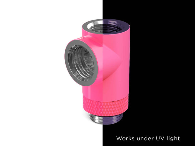 PrimoChill G 1/4in. Inline Rotary 3-Way SX Female T Adapter - PrimoChill - KEEPING IT COOL UV Pink