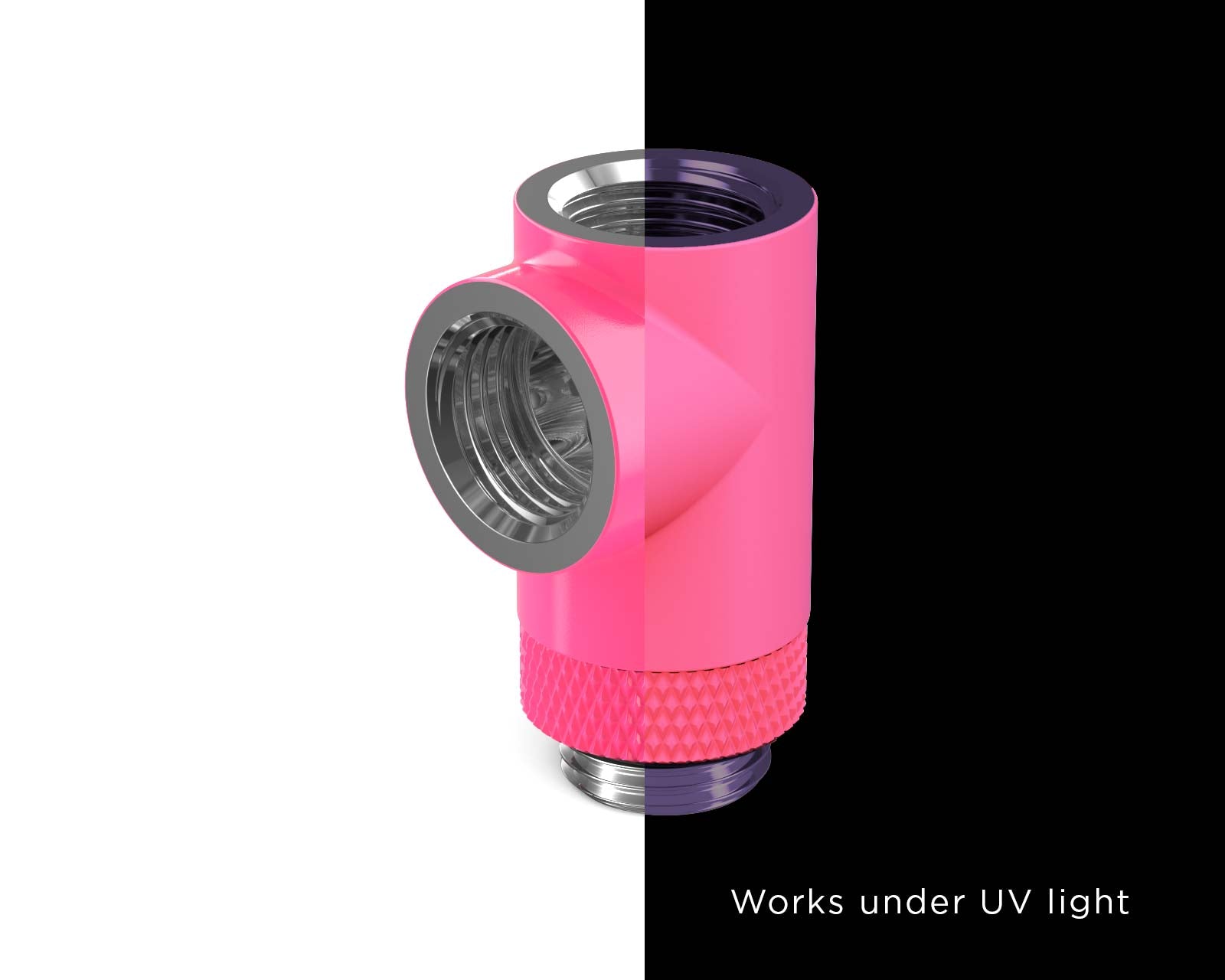 PrimoChill G 1/4in. Inline Rotary 3-Way SX Female T Adapter - PrimoChill - KEEPING IT COOL UV Pink