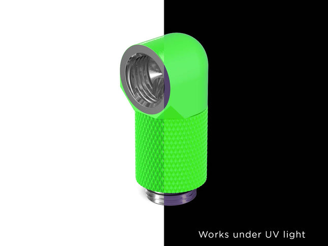 PrimoChill Male to Female G 1/4in. 90 Degree SX Rotary 20mm Extension Elbow Fitting - PrimoChill - KEEPING IT COOL UV Green