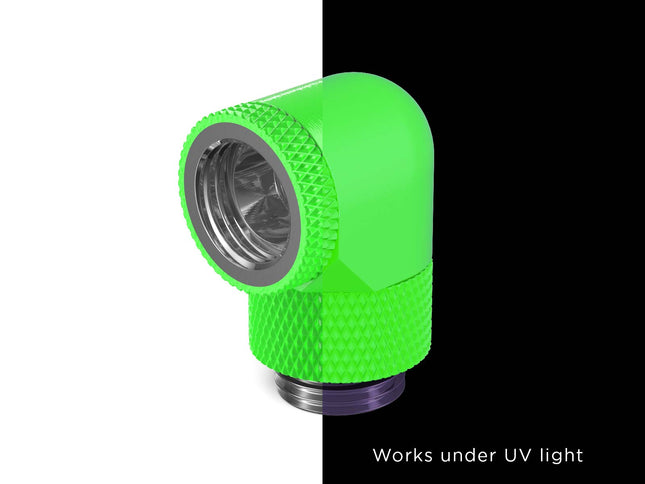 PrimoChill Male to Female G 1/4in. 90 Degree SX Dual Rotary Elbow Fitting - PrimoChill - KEEPING IT COOL UV Green