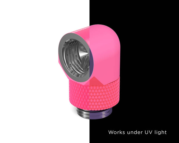 BSTOCK:PrimoChill Male to Female G 1/4in. 90 Degree SX Rotary Elbow Fitting - UV Pink