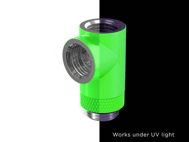 PrimoChill G 1/4in. Inline Rotary 3-Way SX Female T Adapter - PrimoChill - KEEPING IT COOL UV Green