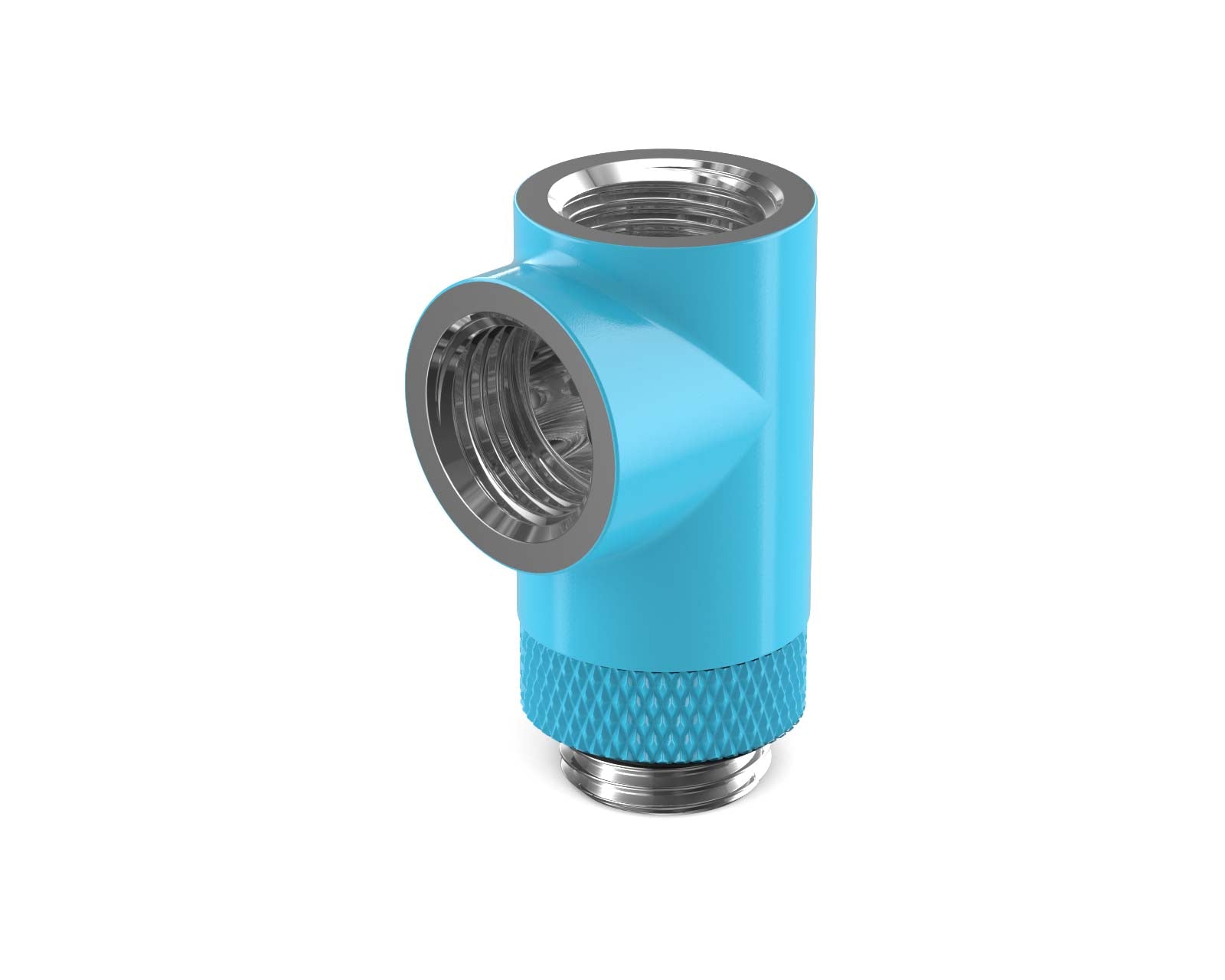 PrimoChill G 1/4in. Inline Rotary 3-Way SX Female T Adapter - PrimoChill - KEEPING IT COOL Sky Blue