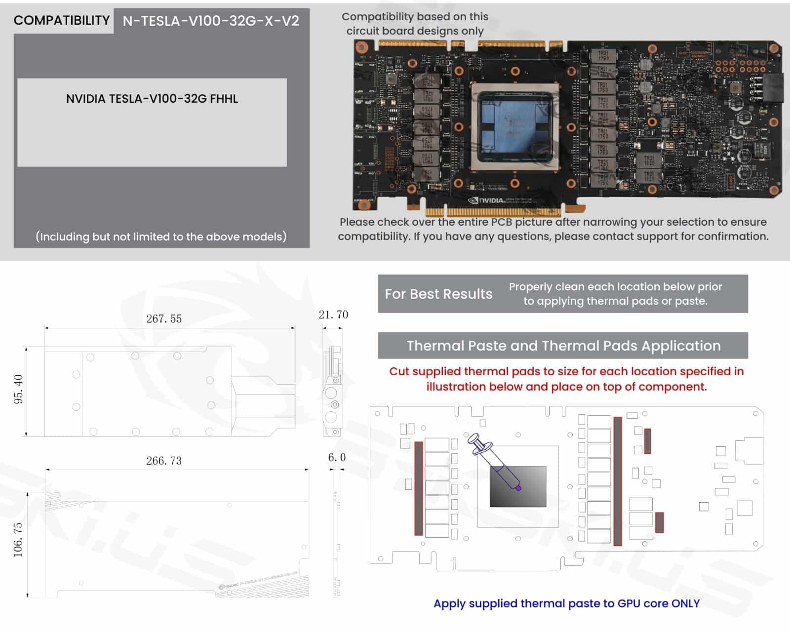 Bykski Metal/POM GPU Water Block and Backplate For NVIDIA TESLA-V100-32G FHHL (N-TESLA-V100-32G-X-V2)