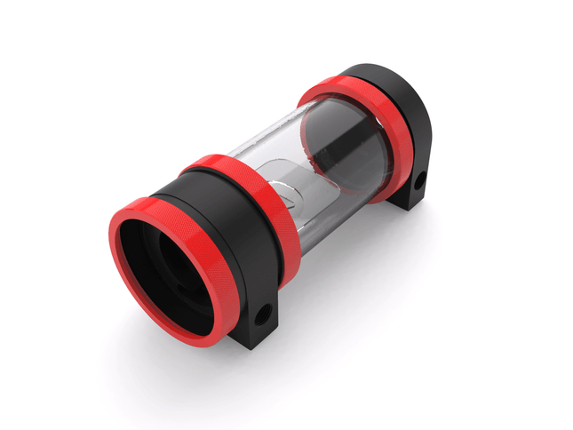 PrimoChill CTR Hard Mount Phase II High Flow D5 Enabled Reservoir - Black POM - 120mm - PrimoChill - KEEPING IT COOL UV Red