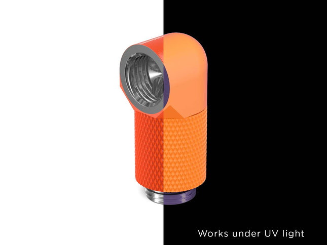 PrimoChill Male to Female G 1/4in. 90 Degree SX Rotary 20mm Extension Elbow Fitting - PrimoChill - KEEPING IT COOL UV Orange