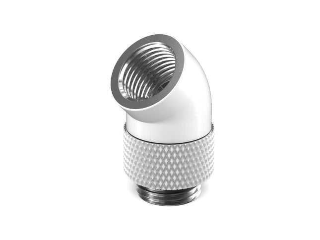PrimoChill Male to Female G 1/4in. 45 Degree SX Rotary Elbow Fitting - PrimoChill - KEEPING IT COOL Sky White