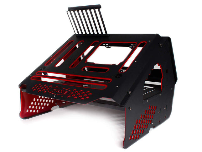 PrimoChill's Praxis Wetbench Powdercoated Steel Modular Open Air Computer Test Bench for Watercooling or Air Cooled Components - PrimoChill - KEEPING IT COOL Black w/ Solid Red Accents