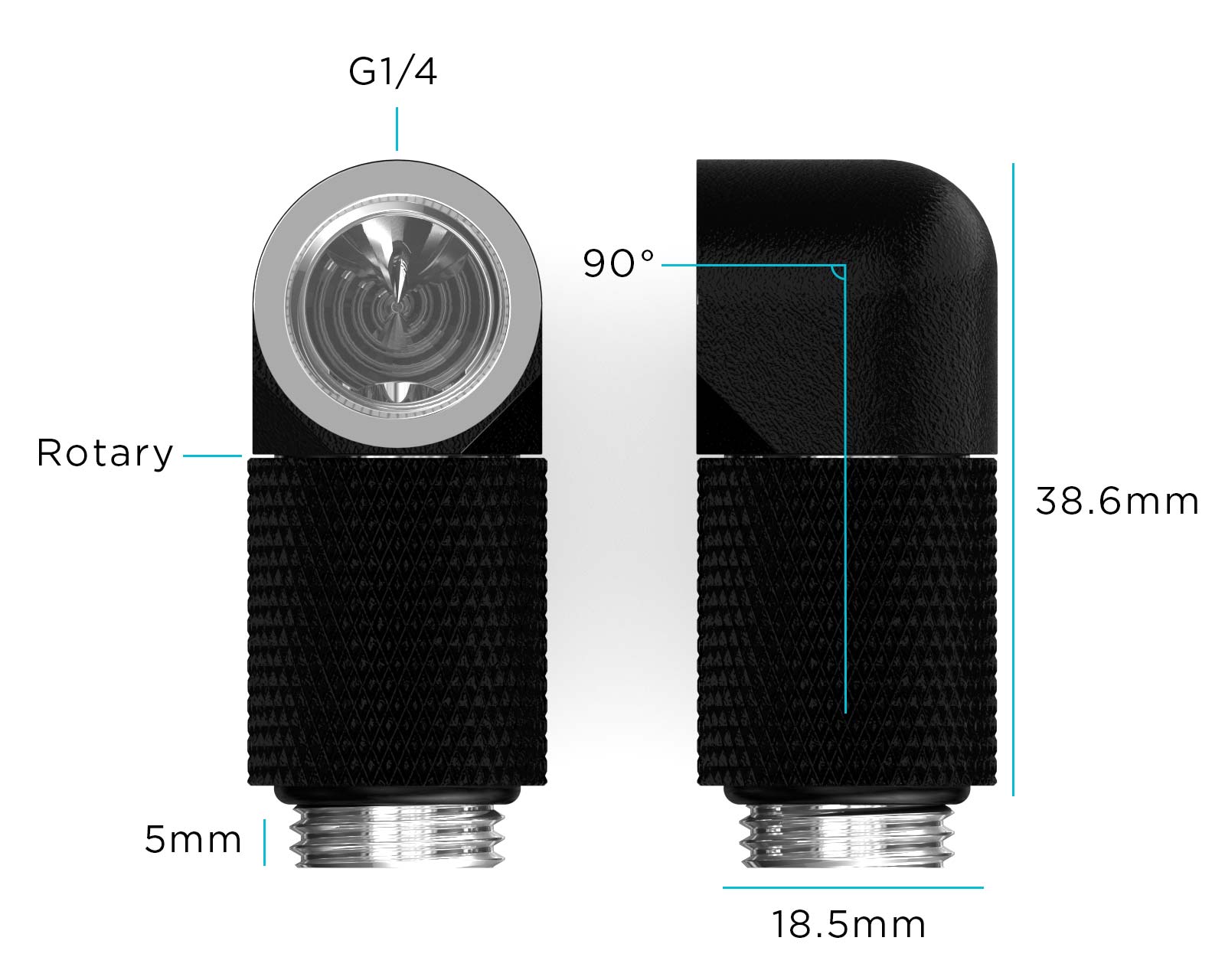 PrimoChill Male to Female G 1/4in. 90 Degree SX Rotary 20mm Extension Elbow Fitting - PrimoChill - KEEPING IT COOL