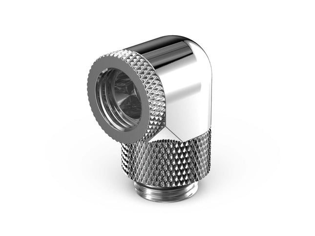 PrimoChill Male to Female G 1/4in. 90 Degree SX Dual Rotary Elbow Fitting - PrimoChill - KEEPING IT COOL Silver Nickel