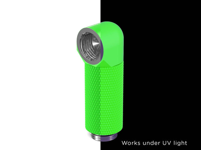 PrimoChill Male to Female G 1/4in. 90 Degree SX Rotary 35mm Extension Elbow Fitting - PrimoChill - KEEPING IT COOL UV Green