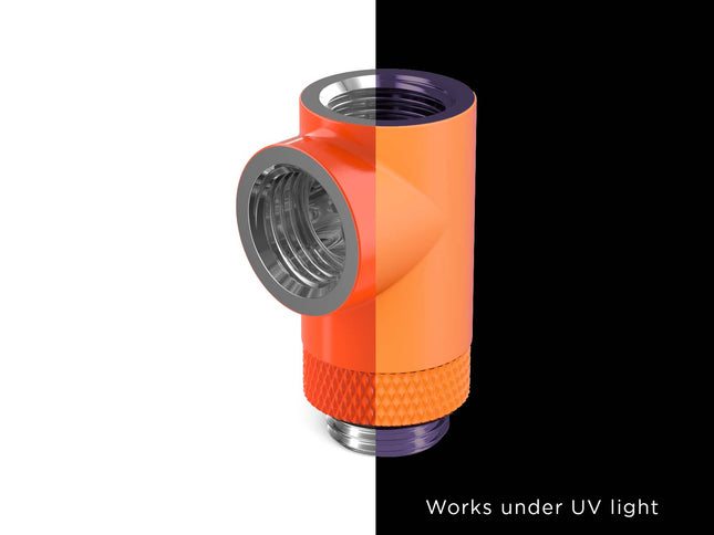PrimoChill G 1/4in. Inline Rotary 3-Way SX Female T Adapter - PrimoChill - KEEPING IT COOL UV Orange