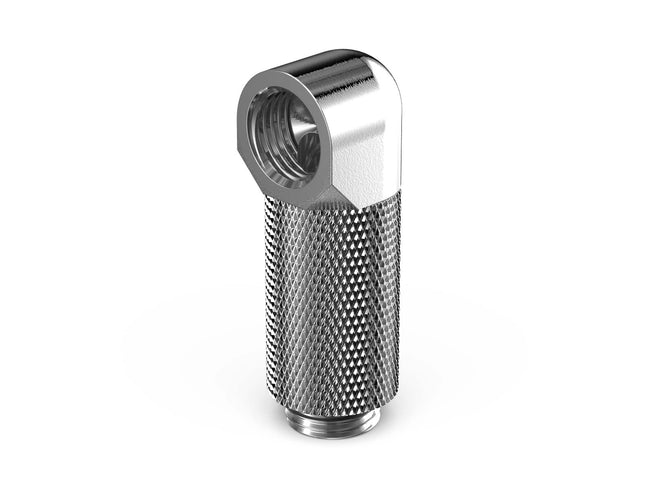 PrimoChill Male to Female G 1/4in. 90 Degree SX Rotary 30mm Extension Elbow Fitting - PrimoChill - KEEPING IT COOL Silver Nickel