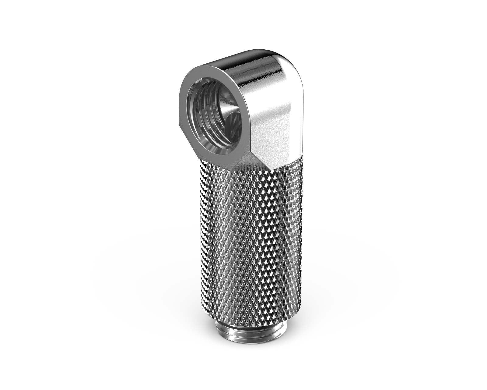 PrimoChill Male to Female G 1/4in. 90 Degree SX Rotary 30mm Extension Elbow Fitting - PrimoChill - KEEPING IT COOL Silver Nickel