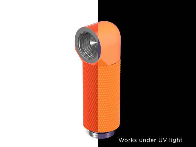 PrimoChill Male to Female G 1/4in. 90 Degree SX Rotary 35mm Extension Elbow Fitting - PrimoChill - KEEPING IT COOL UV Orange